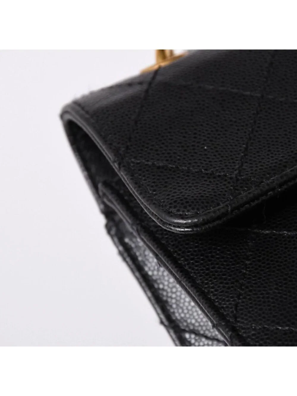 Chanel Quilted Bag CC Logo Caviar Leather Black Gold